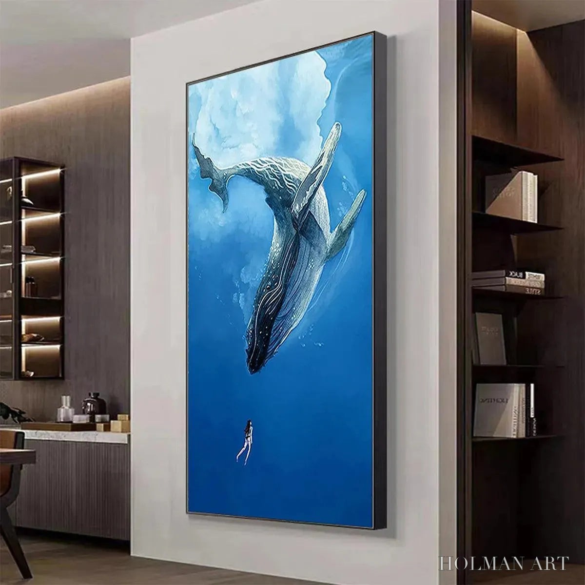 HOLMAN ART Whale Encounter – Majestic Whale and Diver Painting, Vertical - image 5
