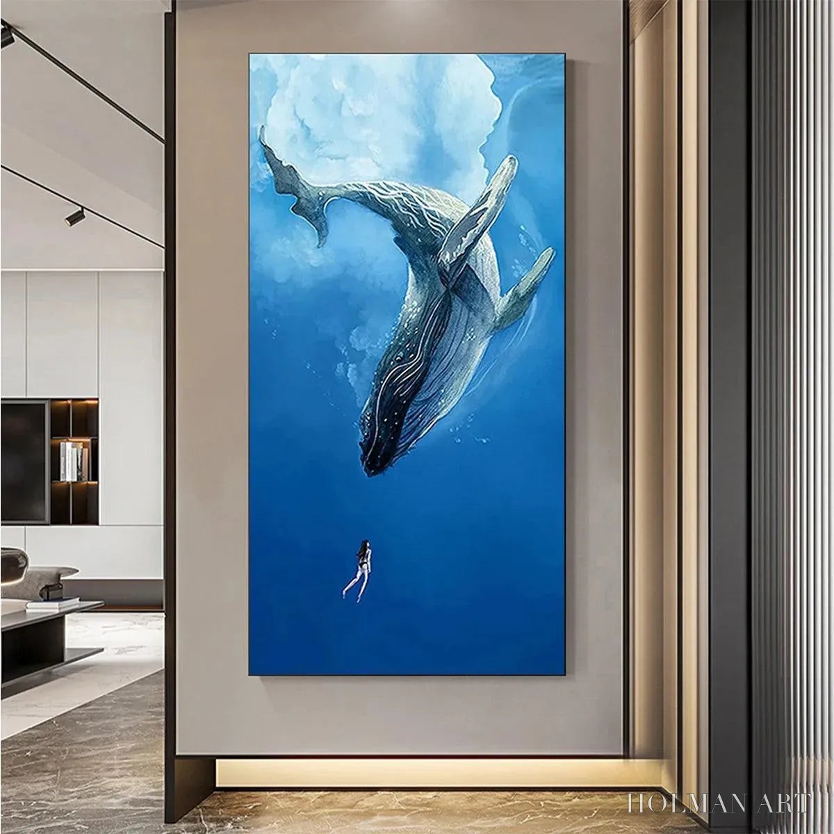 HOLMAN ART Whale Encounter – Majestic Whale and Diver Painting, Vertical - image 6