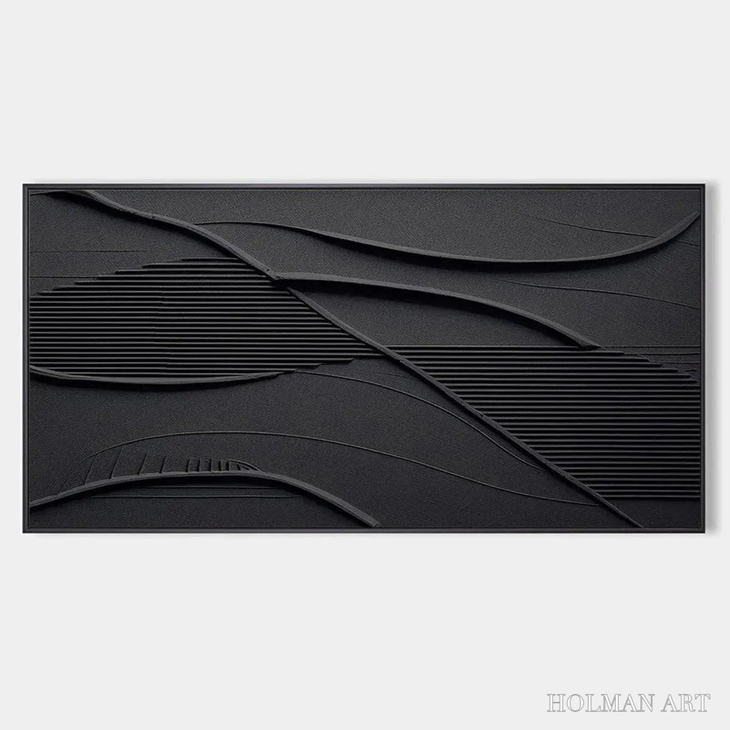 HOLMAN ART Black Textured Waves – Minimalist Textured Painting - image 1