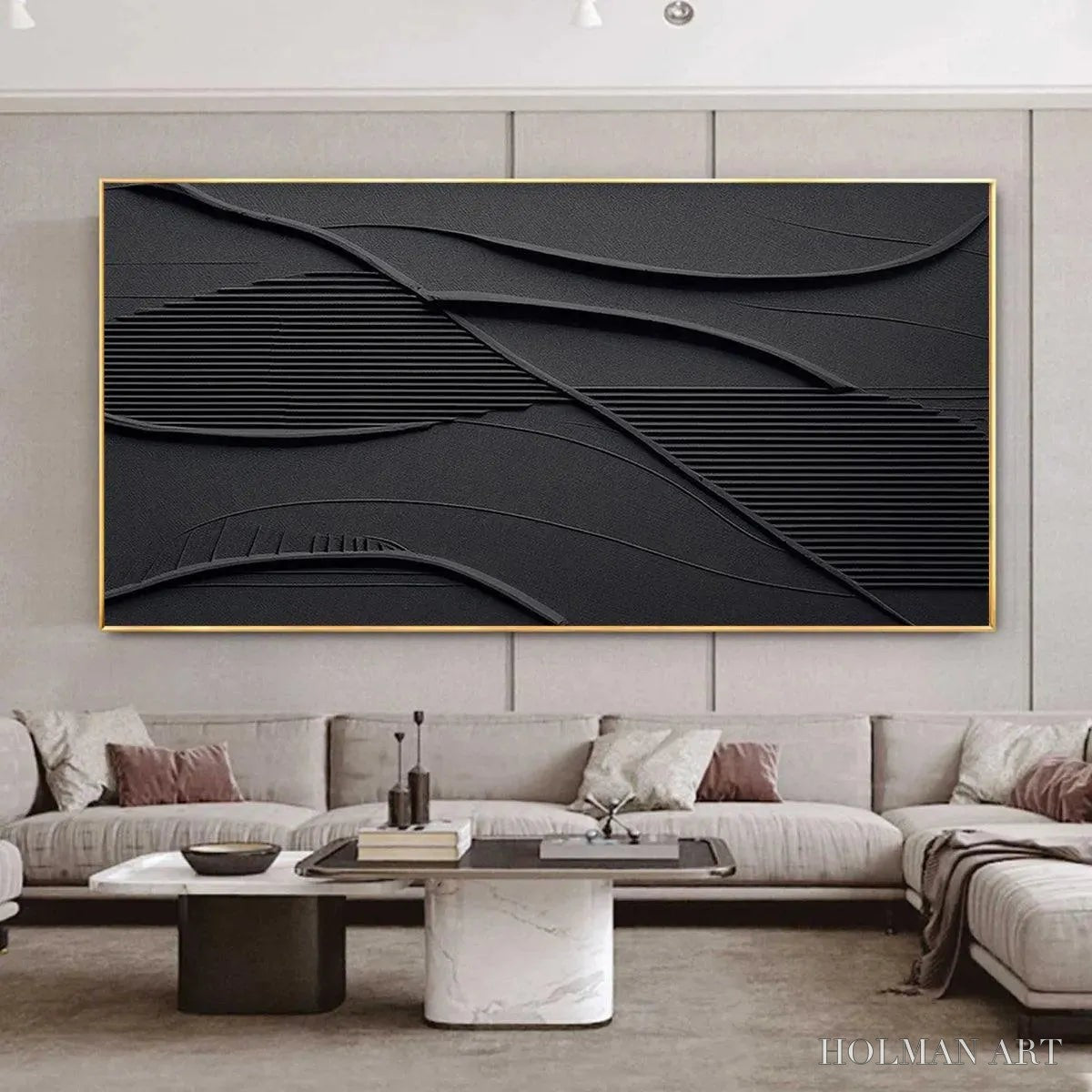 HOLMAN ART Black Textured Waves – Minimalist Textured Painting - image 2