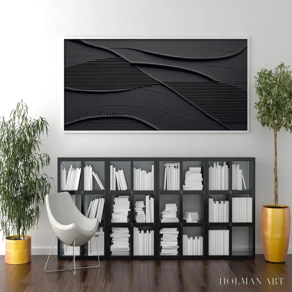 HOLMAN ART Black Textured Waves – Minimalist Textured Painting - image 5