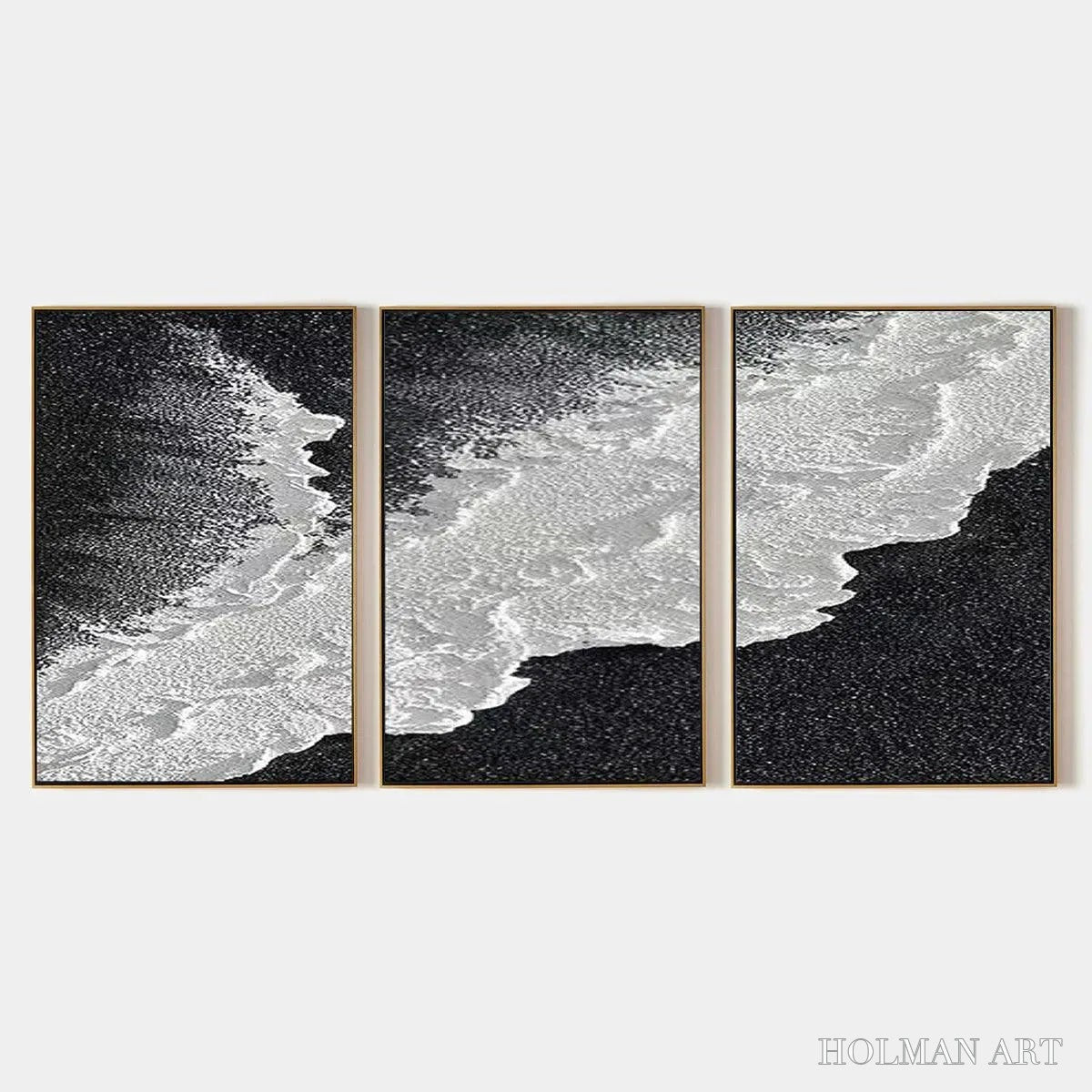 HOLMAN ART Black & White Ocean Triptych – Abstract Ocean Painting Set of 3, Vertical - image 1