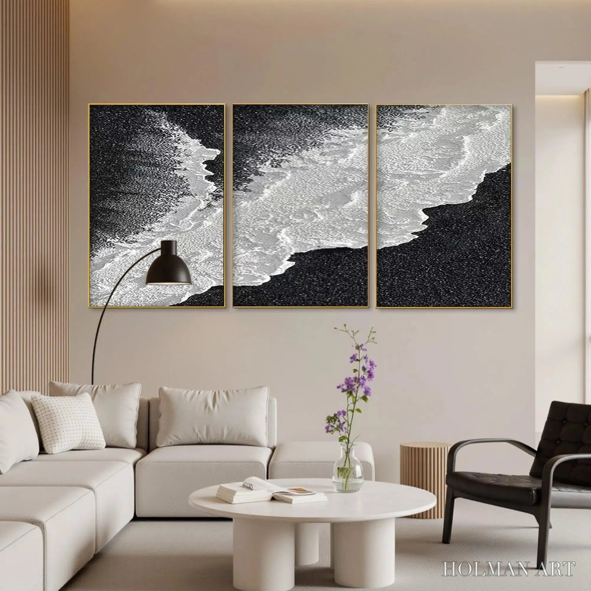 HOLMAN ART Black & White Ocean Triptych – Abstract Ocean Painting Set of 3, Vertical - image 6