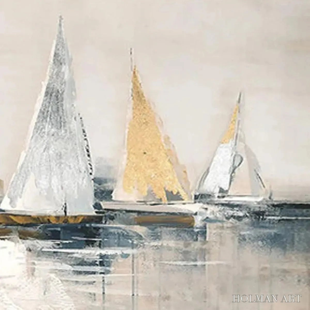 HOLMAN ART Golden Sailboats – Textured Seascape Painting, Horizontal - image 2