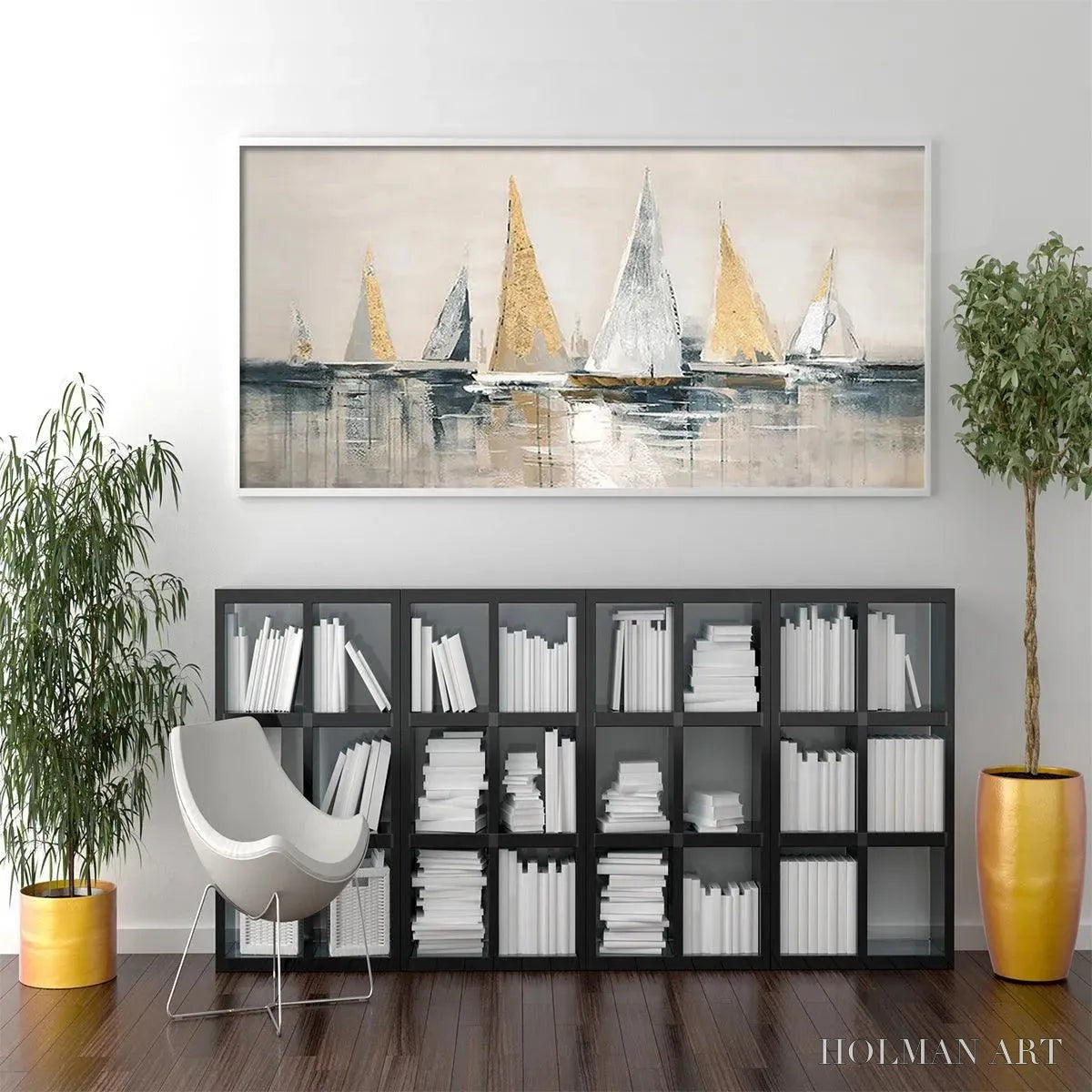 HOLMAN ART Golden Sailboats – Textured Seascape Painting, Horizontal - image 4