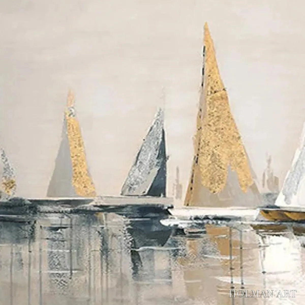 HOLMAN ART Golden Sailboats – Textured Seascape Painting, Horizontal - image 6