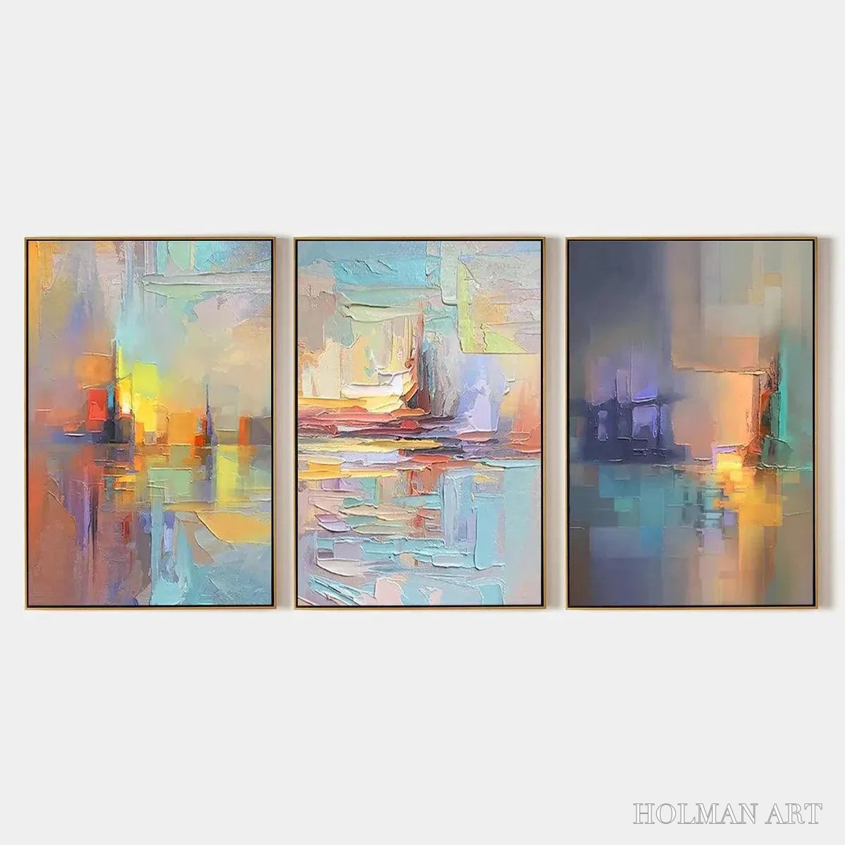 HOLMAN ART Abstract Seascape Triptych – Impasto Seascape Painting Set of 3 - image 1