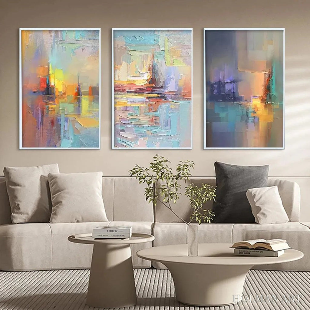HOLMAN ART Abstract Seascape Triptych – Impasto Seascape Painting Set of 3 - image 2