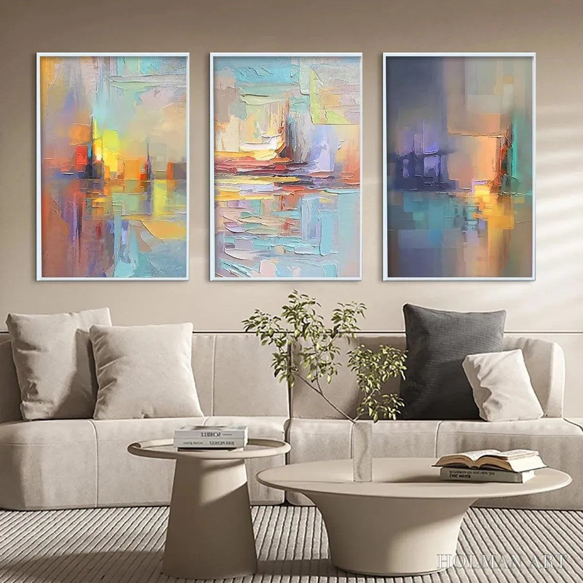 HOLMAN ART Abstract Seascape Triptych – Impasto Seascape Painting Set of 3 - image 2