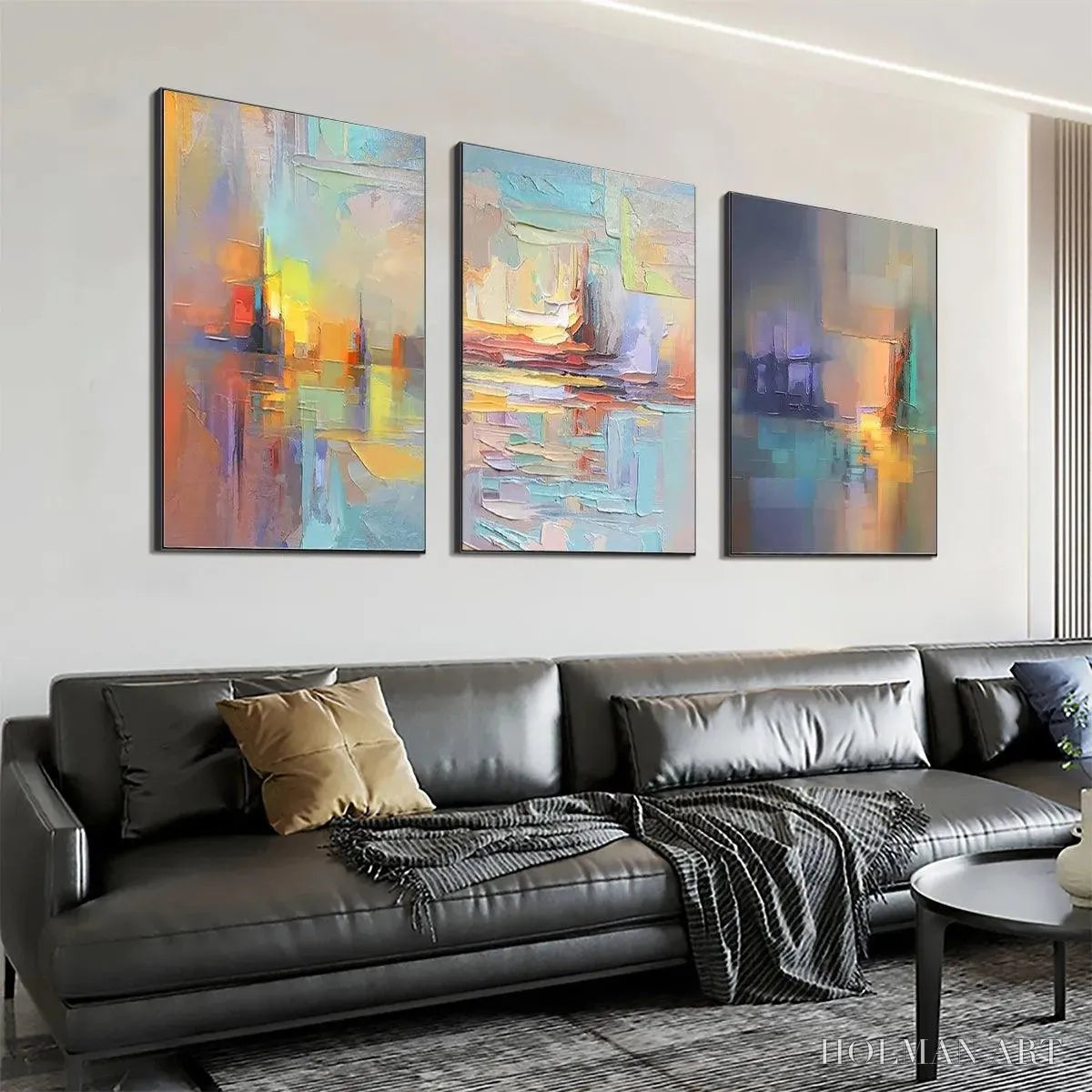 HOLMAN ART Abstract Seascape Triptych – Impasto Seascape Painting Set of 3 - image 3