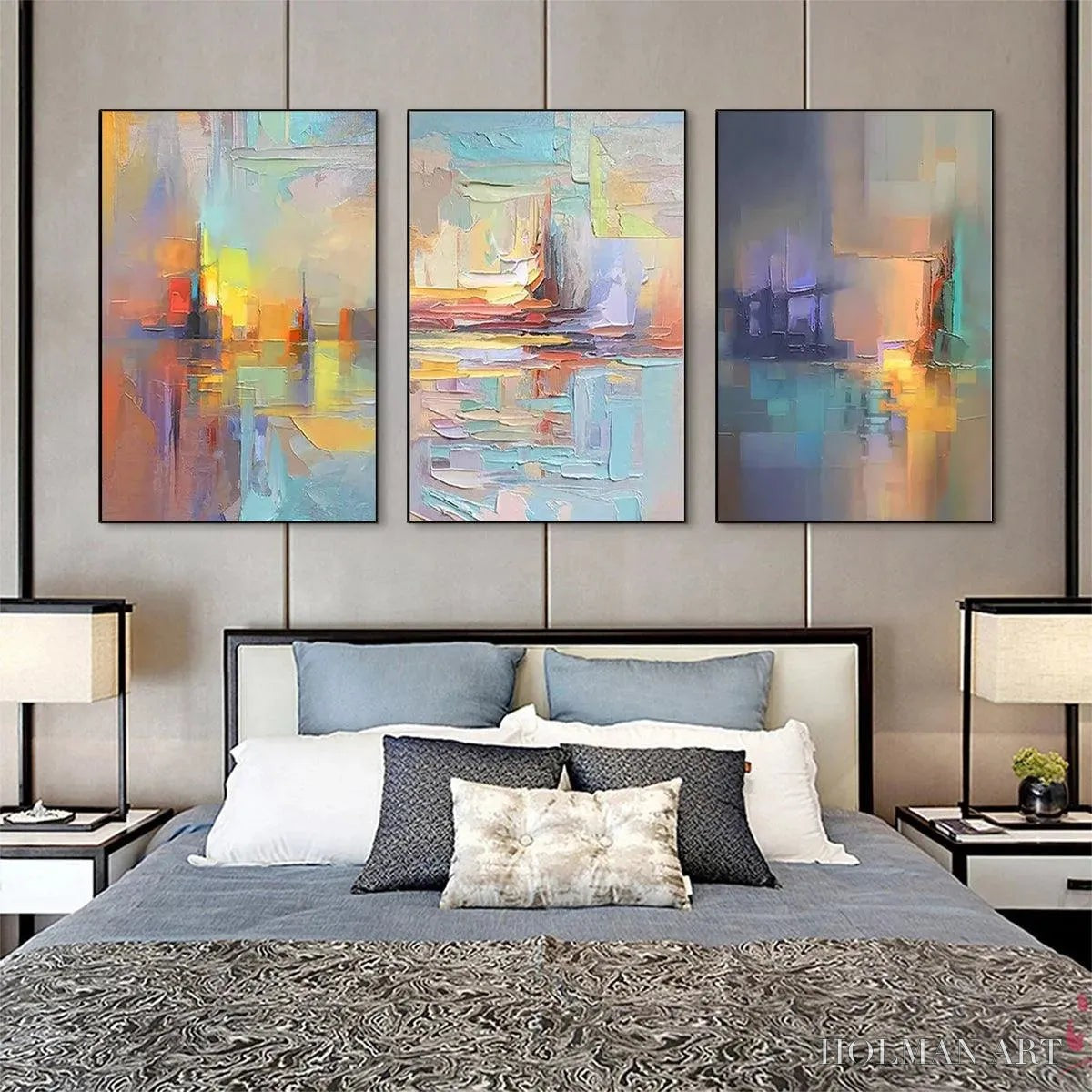 HOLMAN ART Abstract Seascape Triptych – Impasto Seascape Painting Set of 3 - image 4