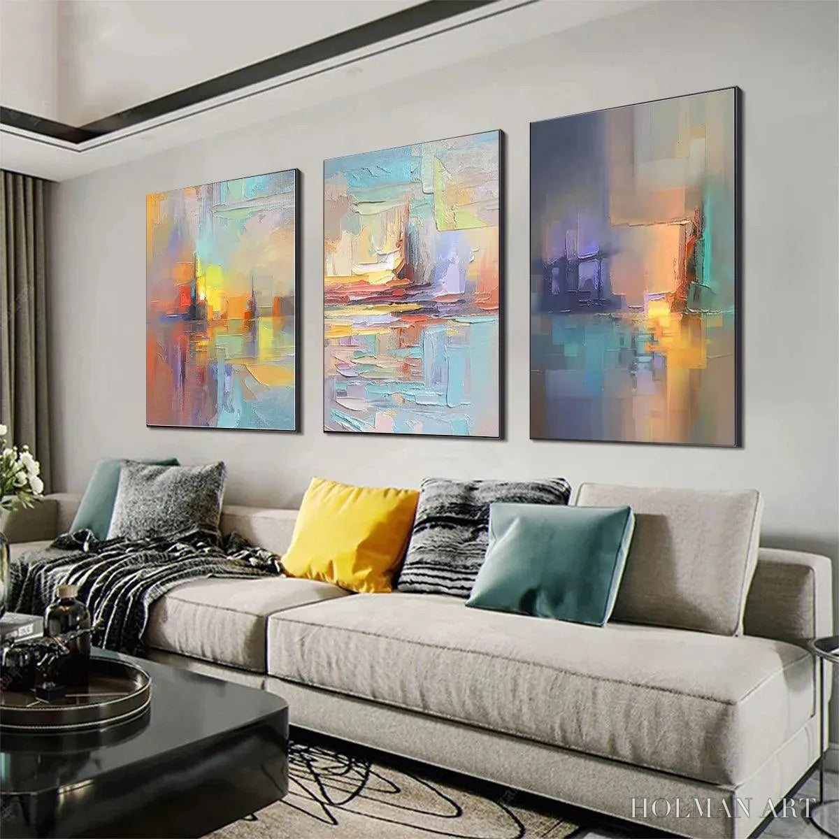 HOLMAN ART Abstract Seascape Triptych – Impasto Seascape Painting Set of 3 - image 6