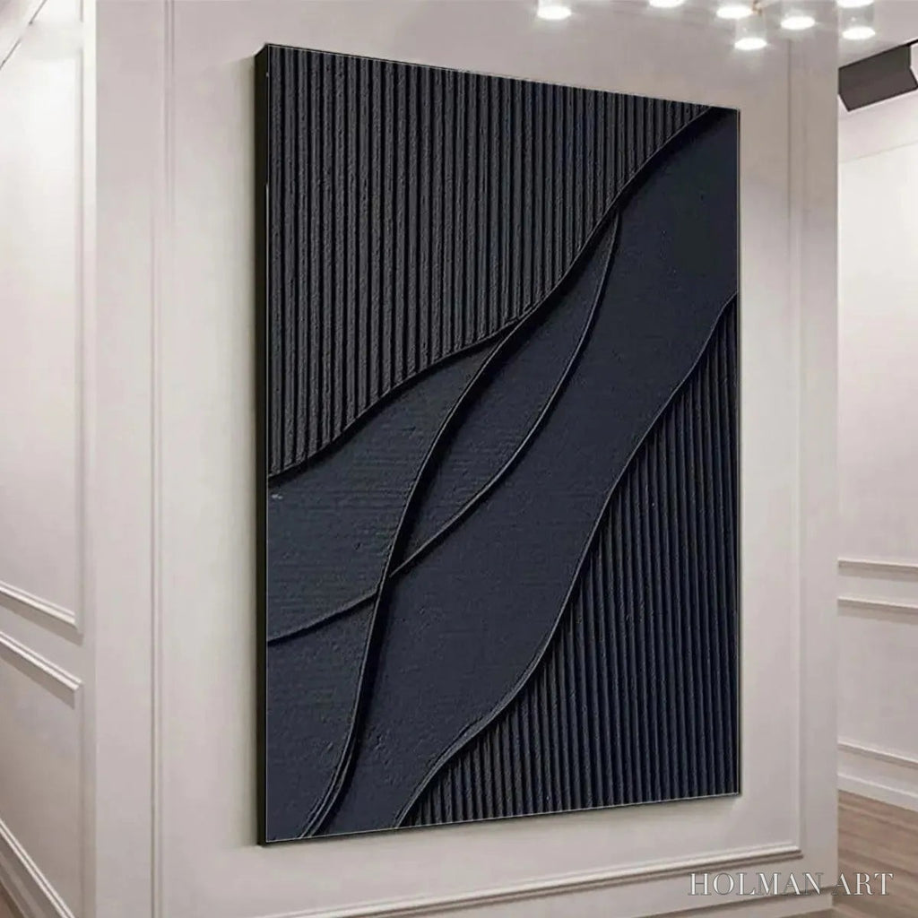 HOLMAN ART Black Textured Waves – Minimalist Textured Abstract Painting - image 3