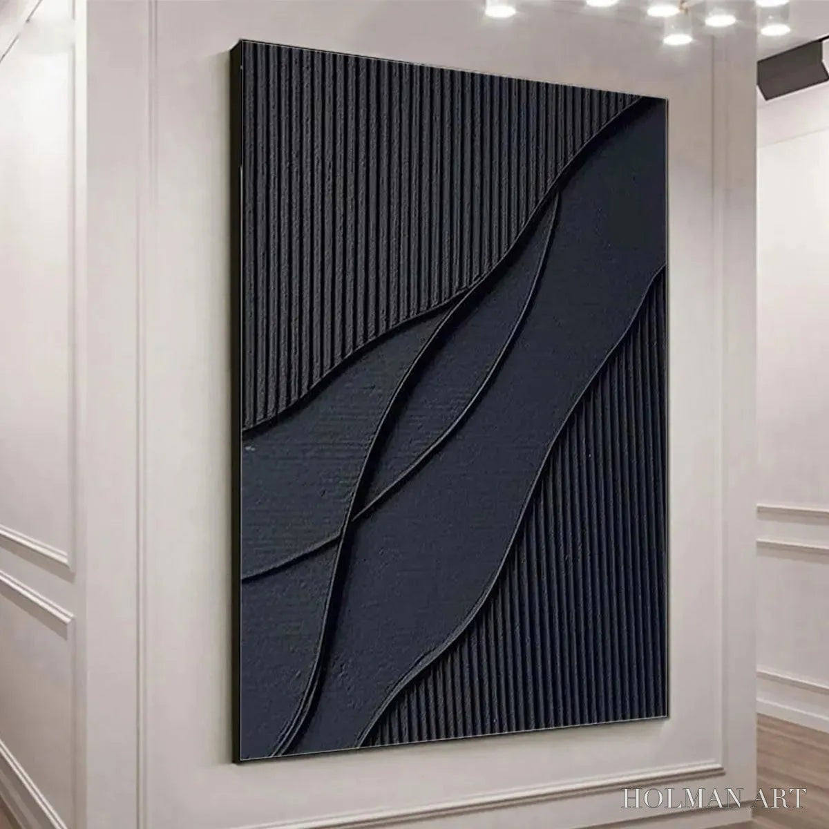 HOLMAN ART Black Textured Waves – Minimalist Textured Abstract Painting - image 3