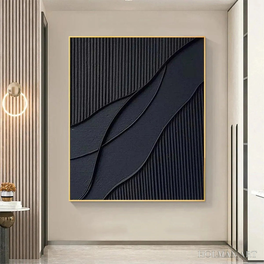 HOLMAN ART Black Textured Waves – Minimalist Textured Abstract Painting - image 6