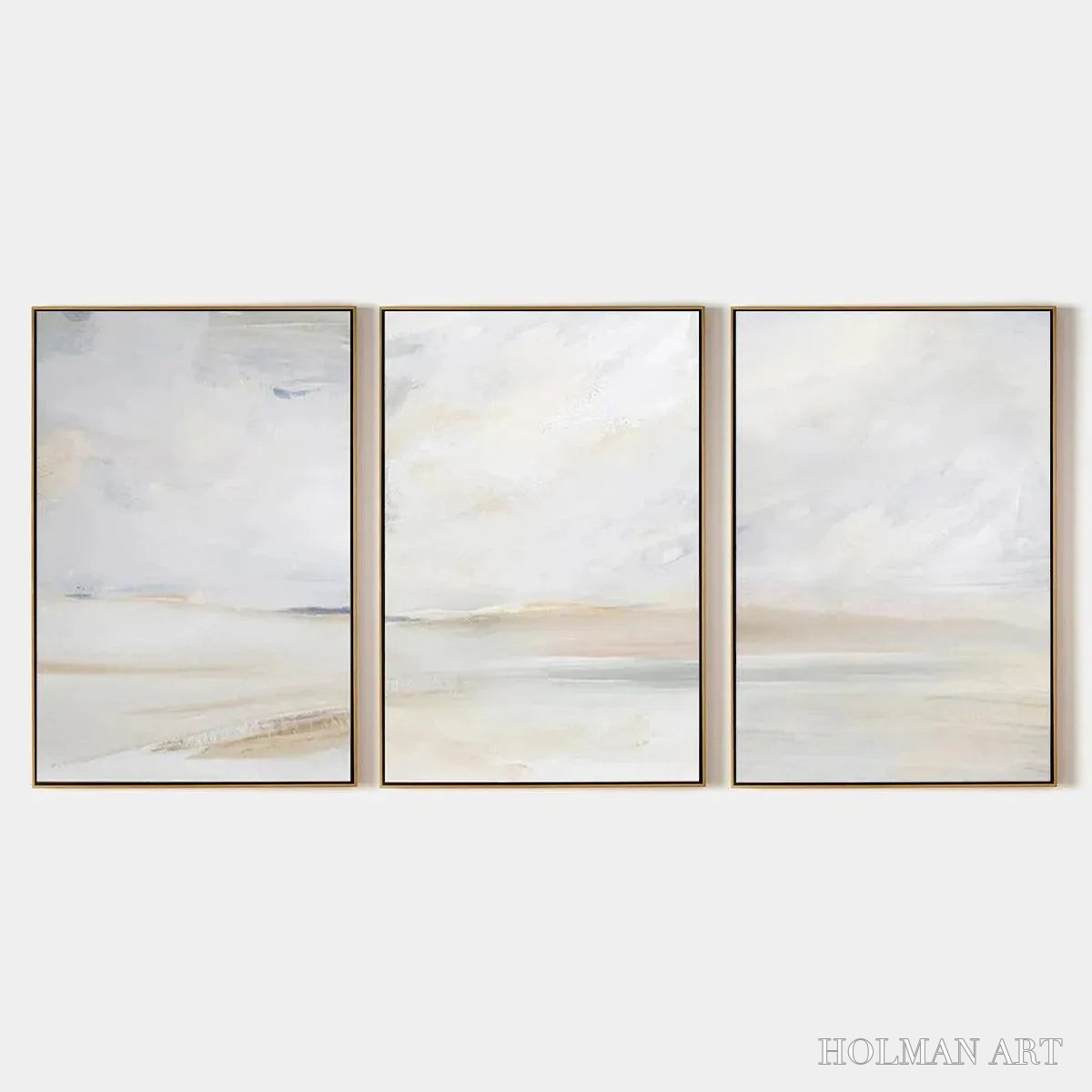 HOLMAN ART Abstract Beach Triptych – Minimalist Beach Painting Set of 3 - image 1