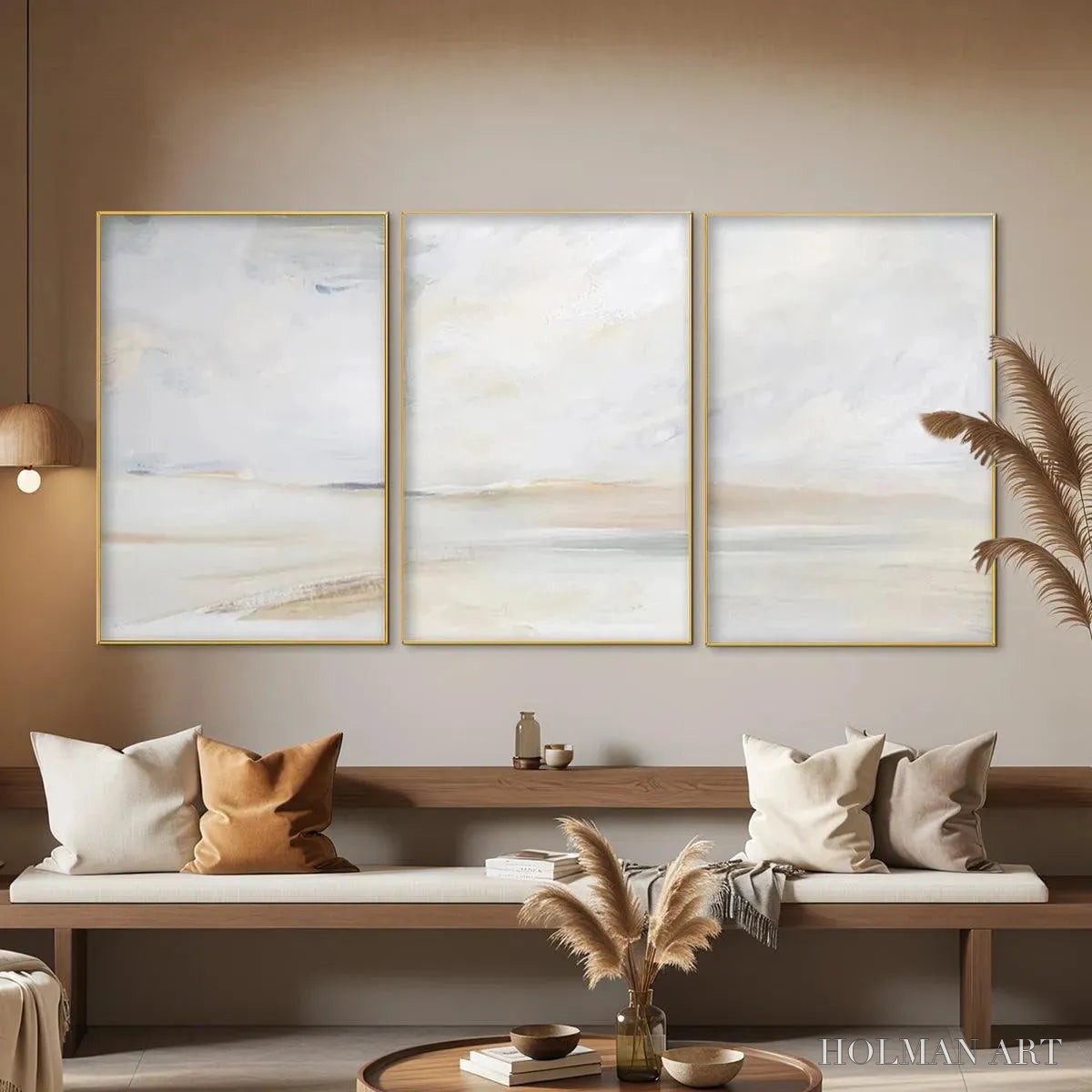HOLMAN ART Abstract Beach Triptych – Minimalist Beach Painting Set of 3 - image 2