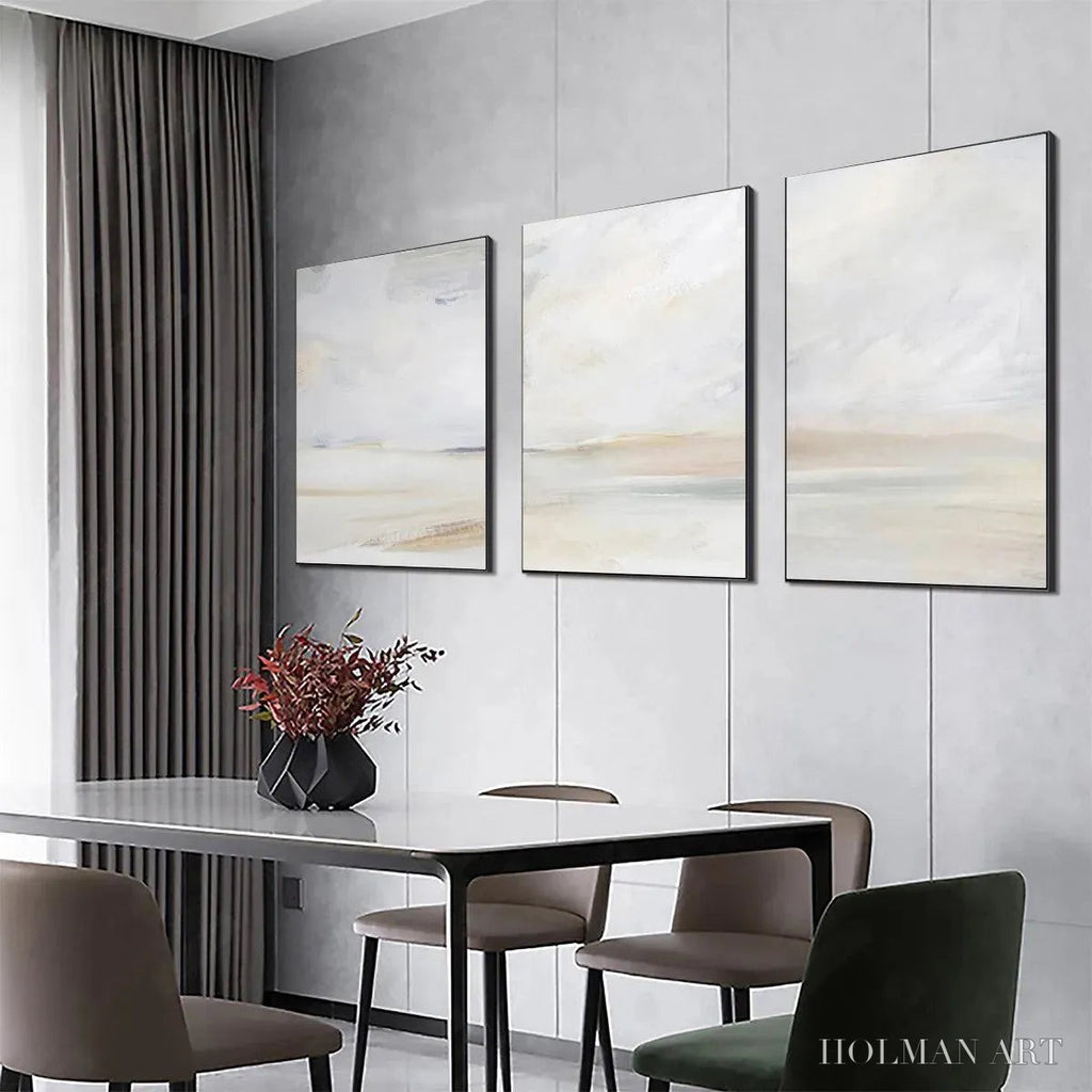 HOLMAN ART Abstract Beach Triptych – Minimalist Beach Painting Set of 3 - image 5