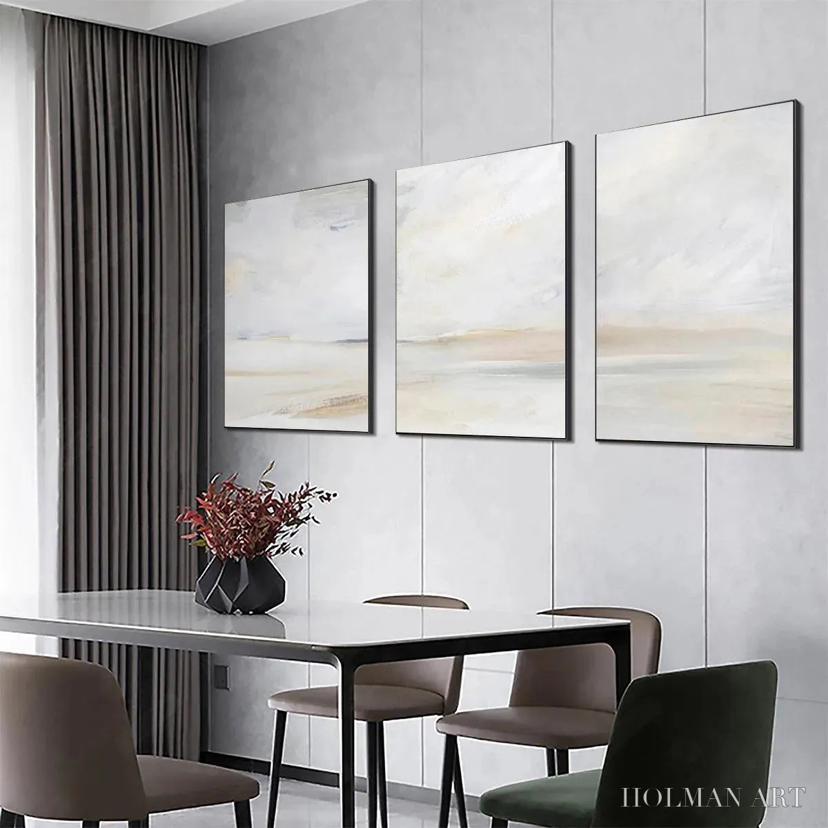 HOLMAN ART Abstract Beach Triptych – Minimalist Beach Painting Set of 3 - image 5