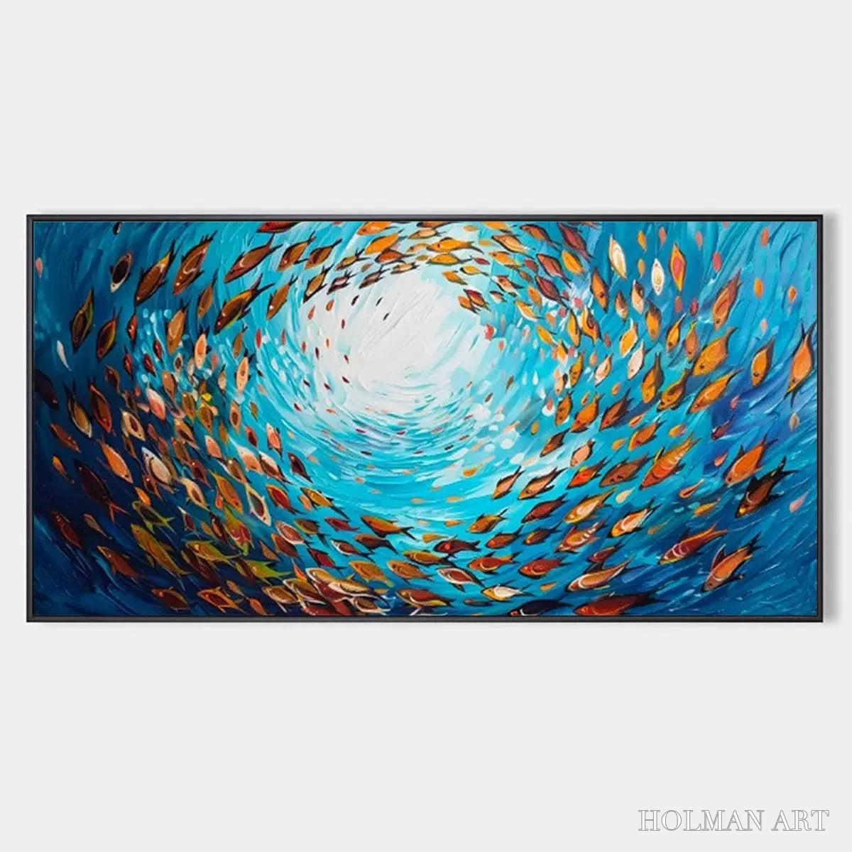 HOLMAN ART Oceanic Whirl – Dynamic School of Fish Painting, Horizontal - image 1