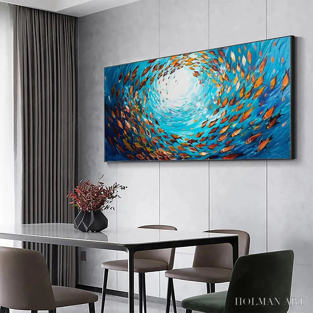 HOLMAN ART Oceanic Whirl – Dynamic School of Fish Painting, Horizontal - image 2