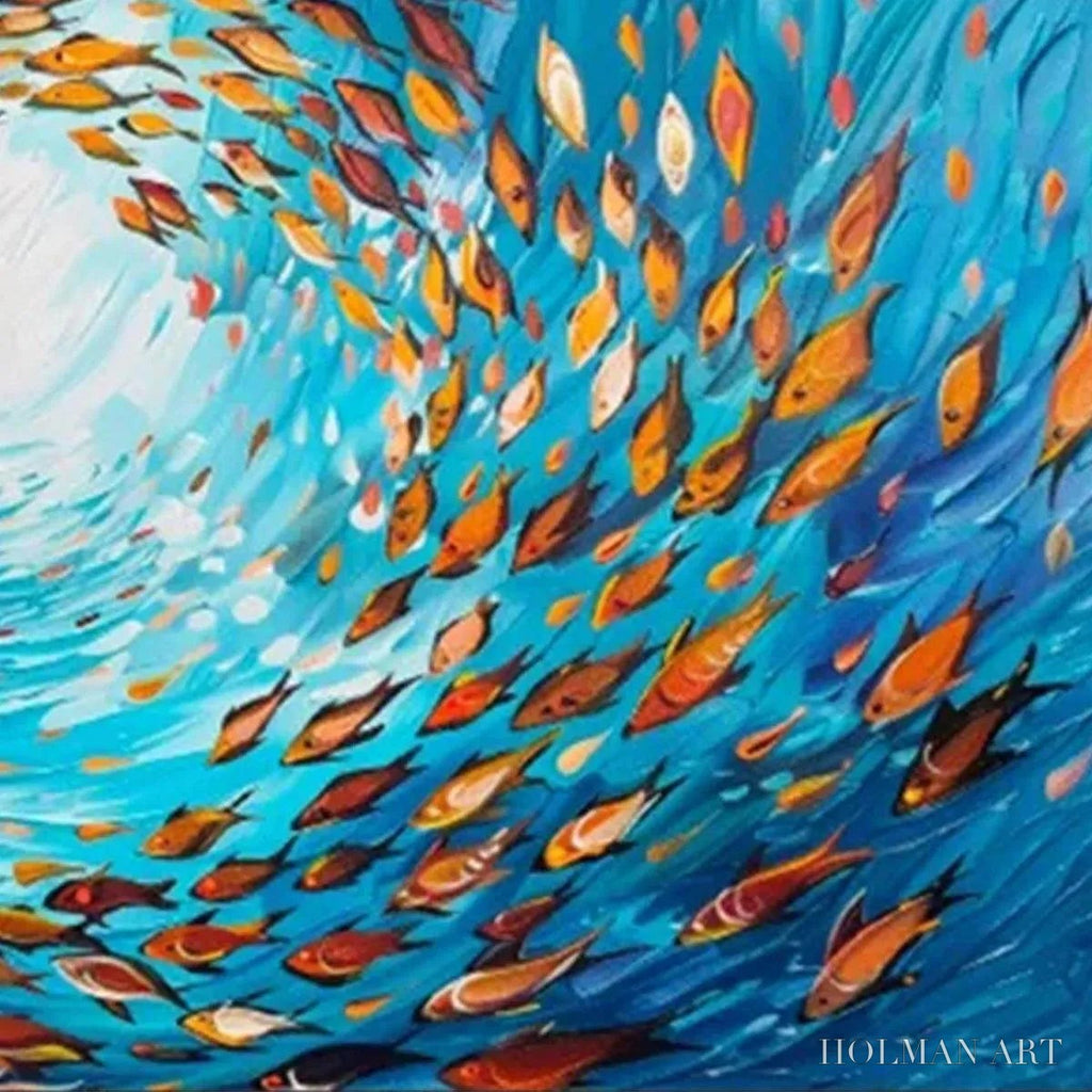 HOLMAN ART Oceanic Whirl – Dynamic School of Fish Painting, Horizontal - image 3