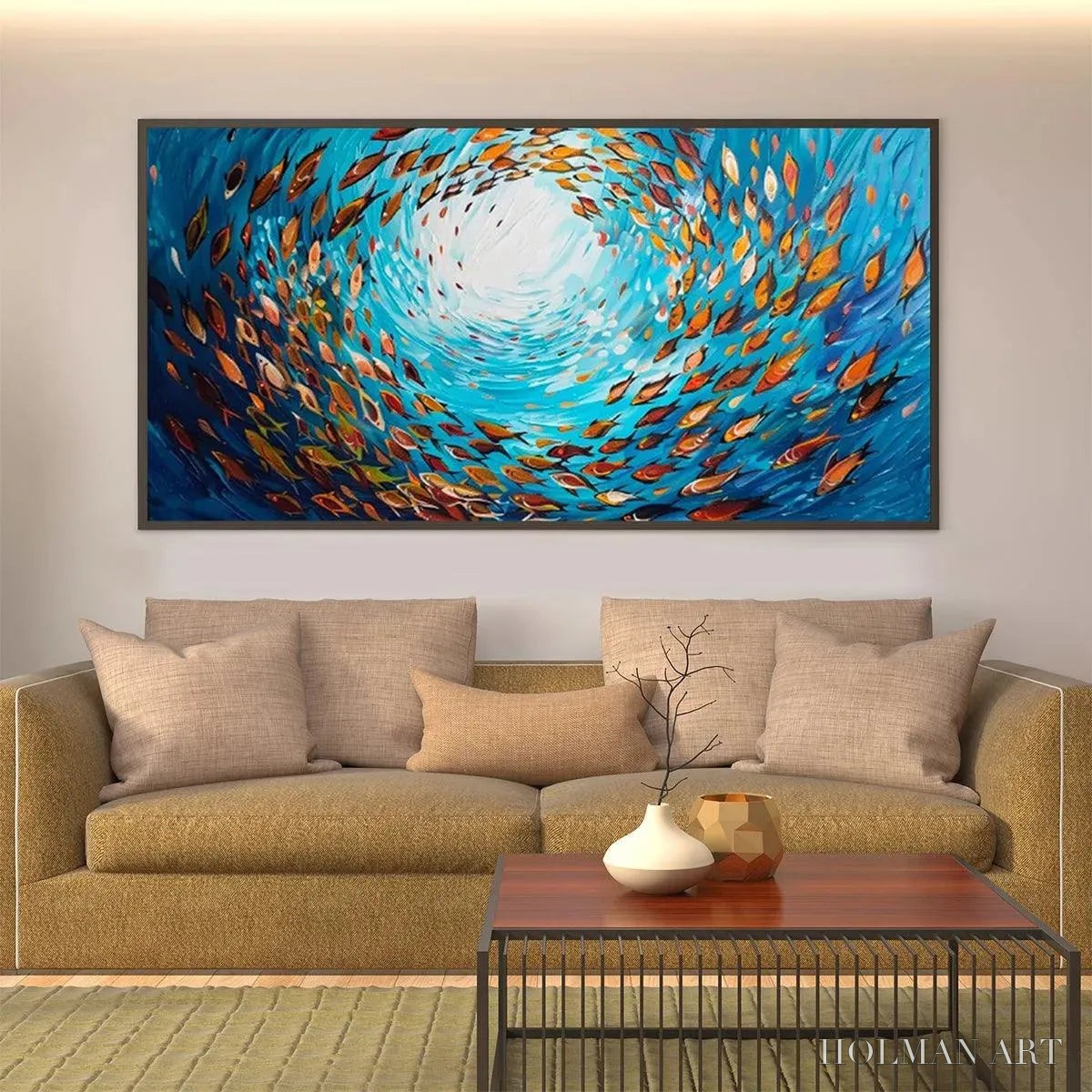 HOLMAN ART Oceanic Whirl – Dynamic School of Fish Painting, Horizontal - image 5