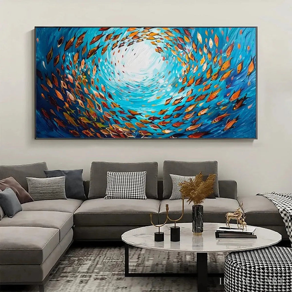 HOLMAN ART Oceanic Whirl – Dynamic School of Fish Painting, Horizontal - image 6