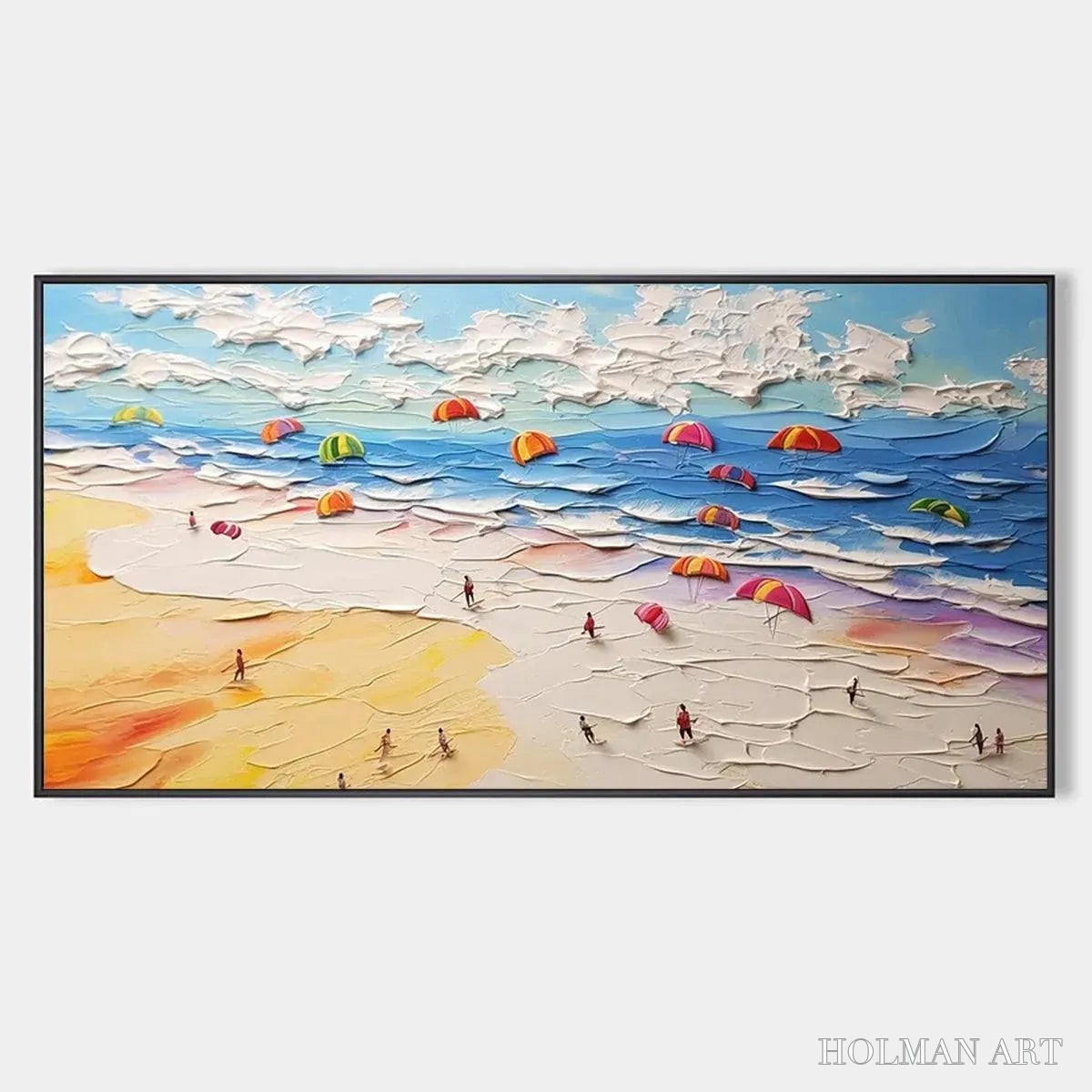 HOLMAN ART Seaside Celebration – Textured Impasto Beach Painting with Colorful Umbrellas - image 1