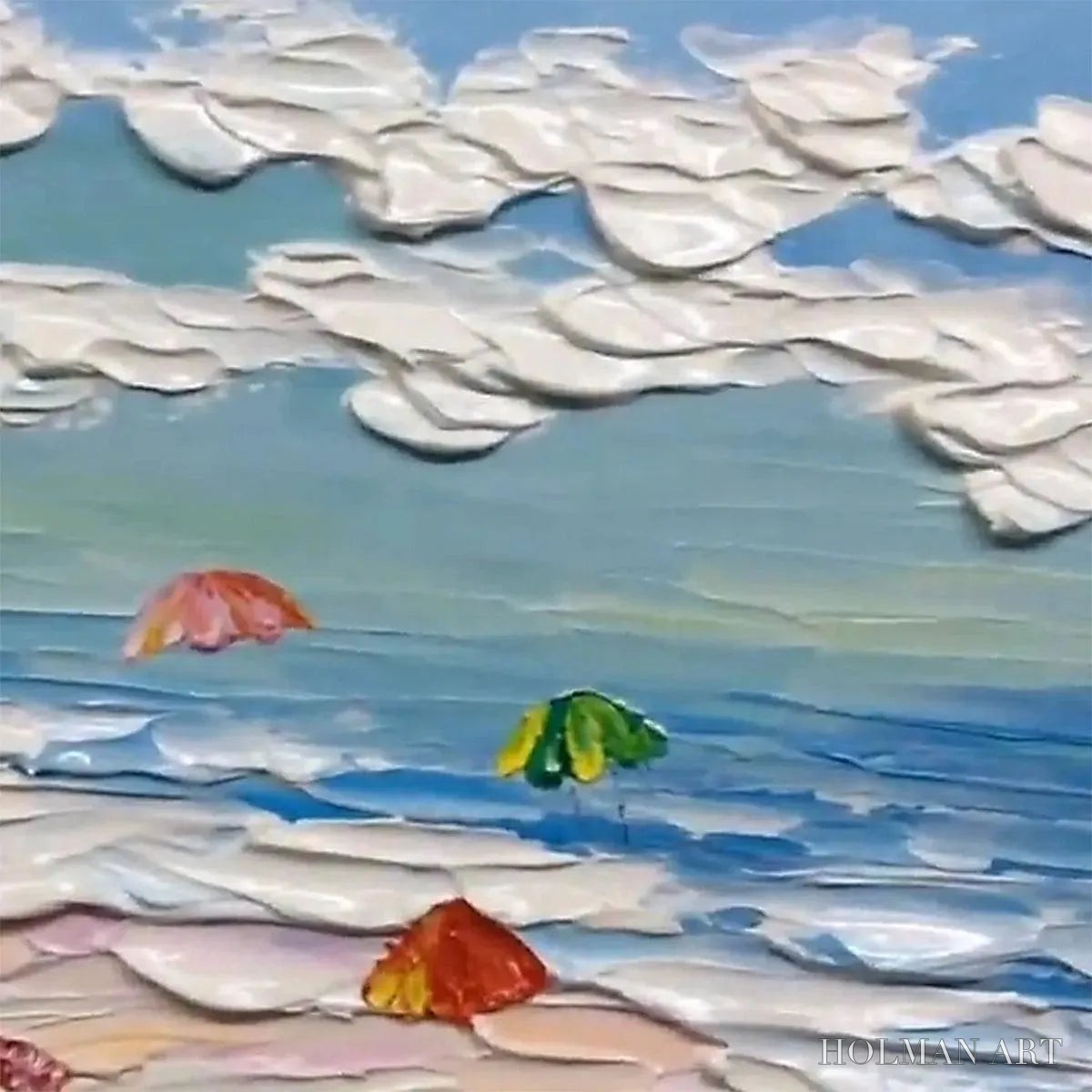 HOLMAN ART Seaside Celebration – Textured Impasto Beach Painting with Colorful Umbrellas - image 3