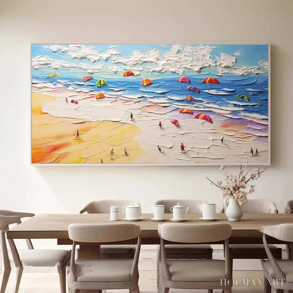 HOLMAN ART Seaside Celebration – Textured Impasto Beach Painting with Colorful Umbrellas - image 4