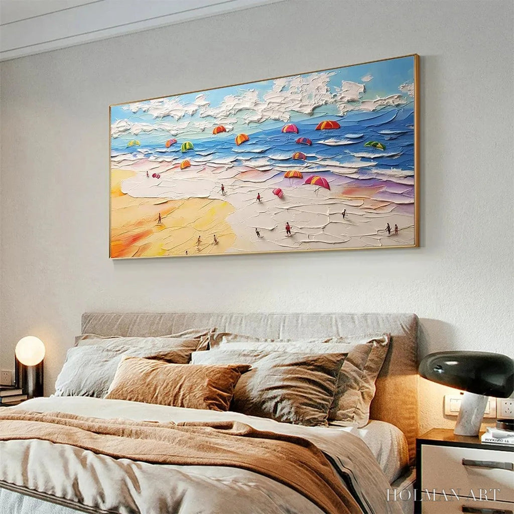 HOLMAN ART Seaside Celebration – Textured Impasto Beach Painting with Colorful Umbrellas - image 5