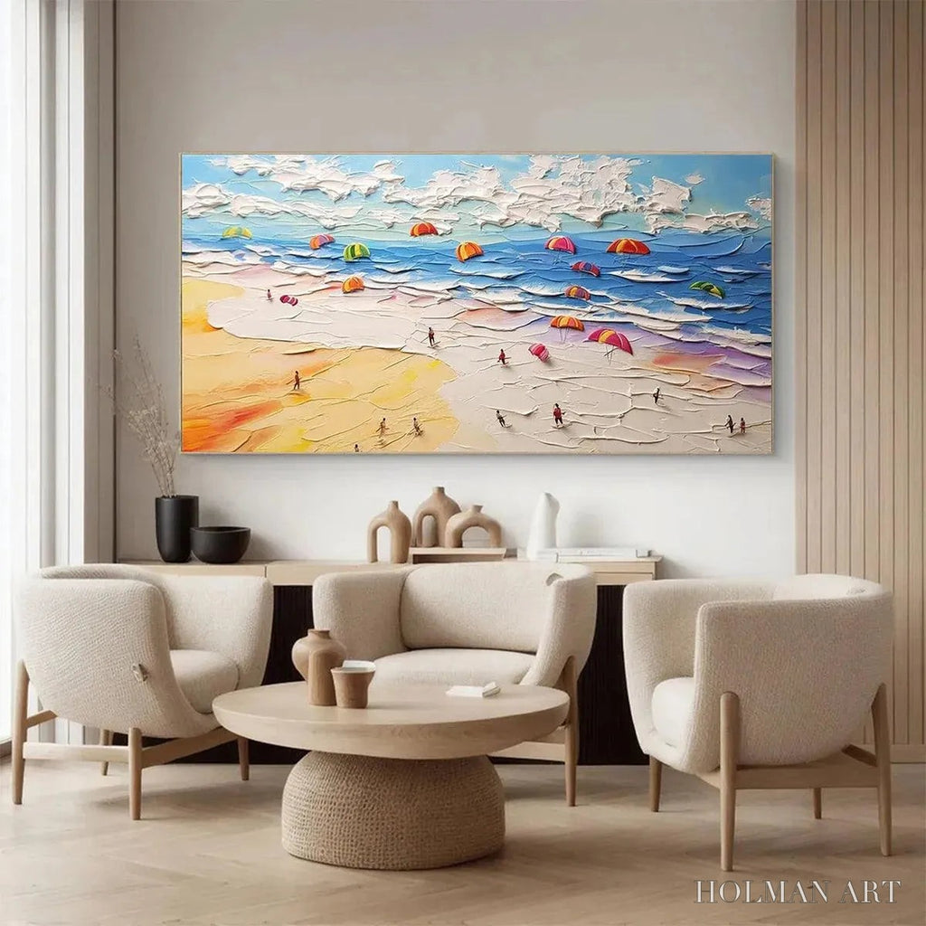 HOLMAN ART Seaside Celebration – Textured Impasto Beach Painting with Colorful Umbrellas - image 6