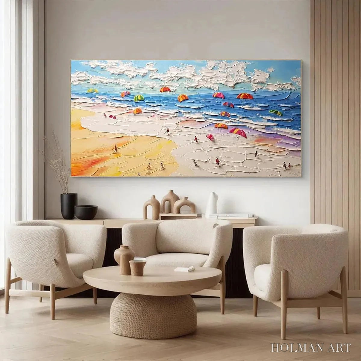 HOLMAN ART Seaside Celebration – Textured Impasto Beach Painting with Colorful Umbrellas - image 6