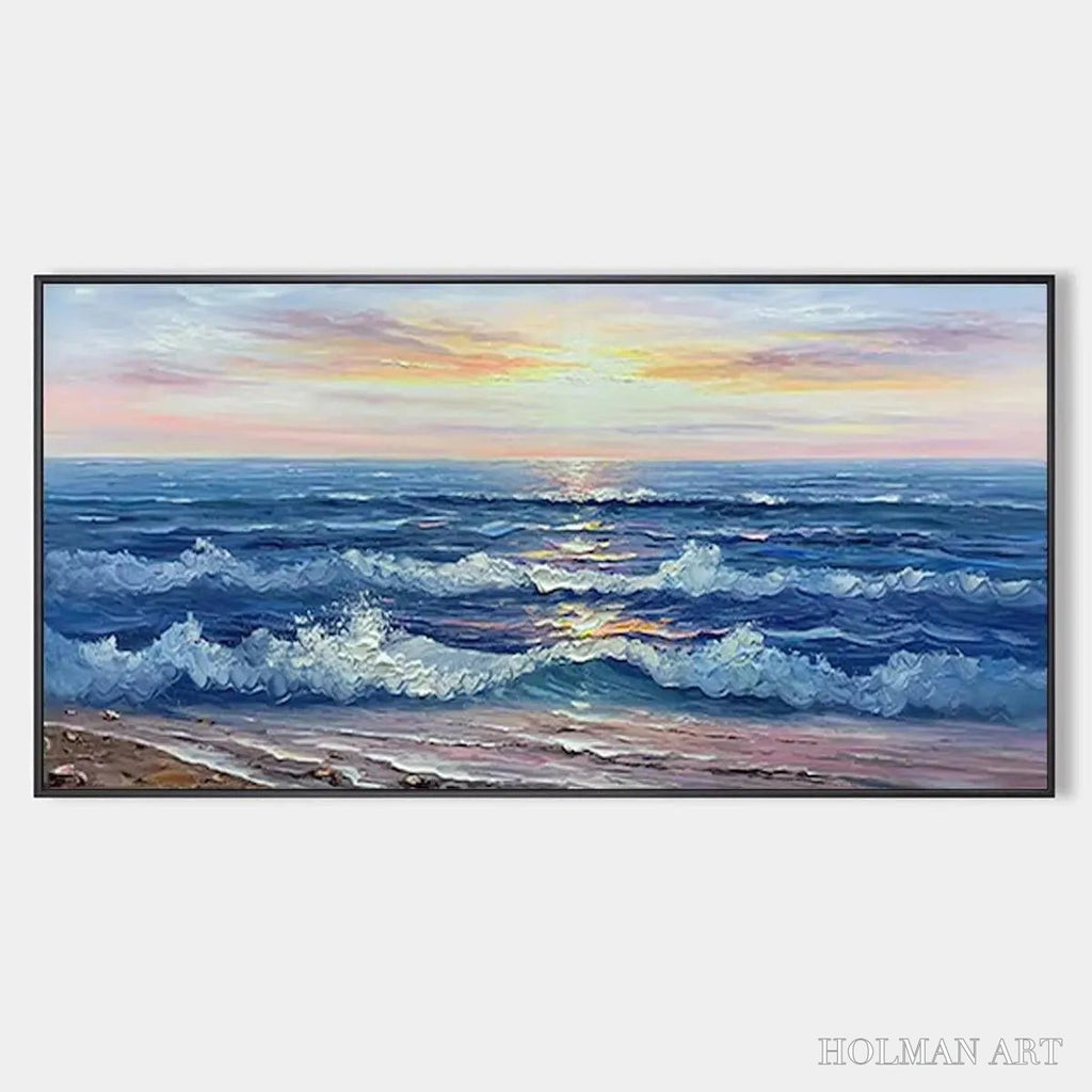 HOLMAN ART Golden Sunset Serenade – Panoramic Ocean Sunset Painting - image 1