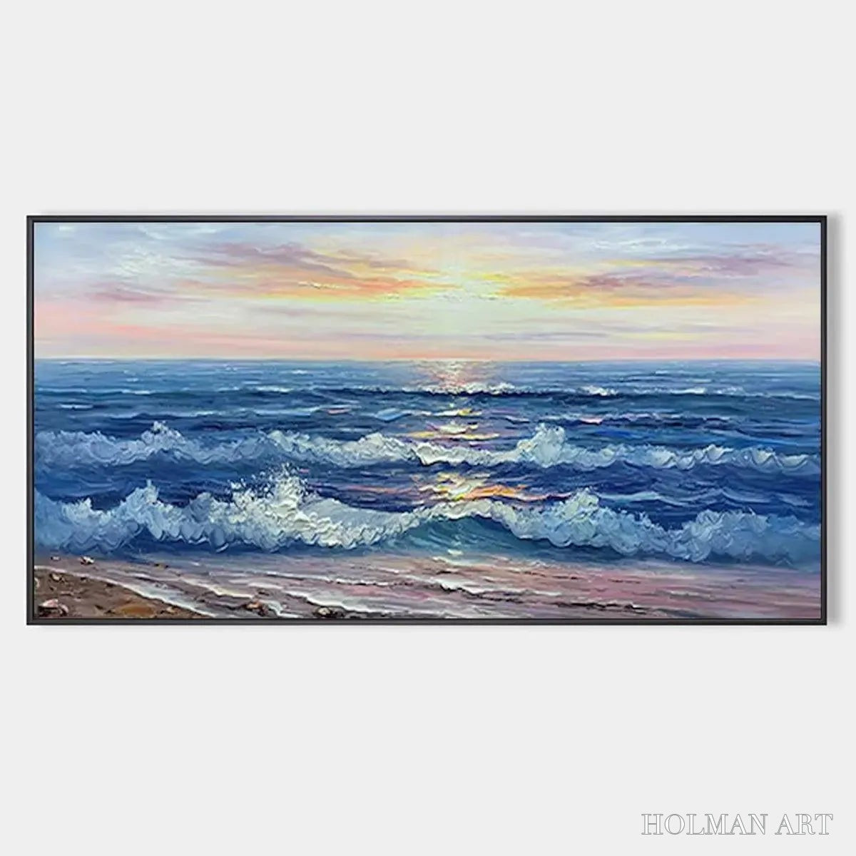 HOLMAN ART Golden Sunset Serenade – Panoramic Ocean Sunset Painting - image 1