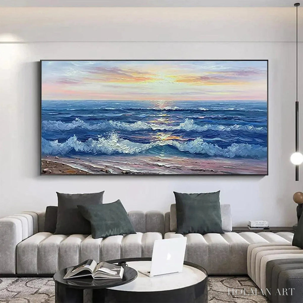 HOLMAN ART Golden Sunset Serenade – Panoramic Ocean Sunset Painting - image 2
