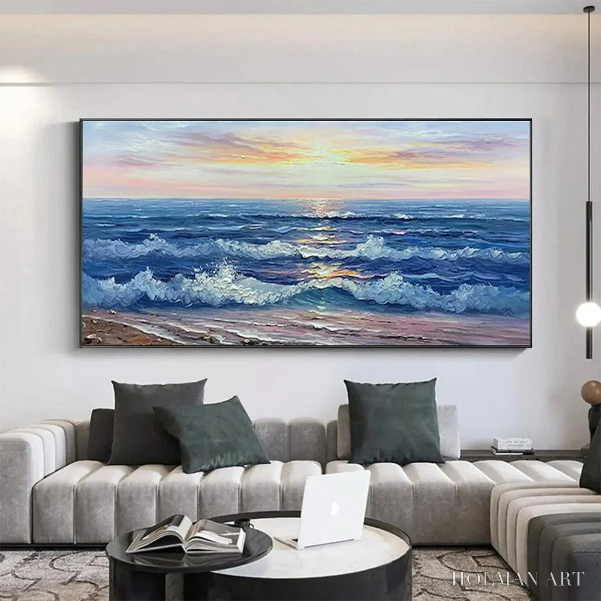 HOLMAN ART Golden Sunset Serenade – Panoramic Ocean Sunset Painting - image 2