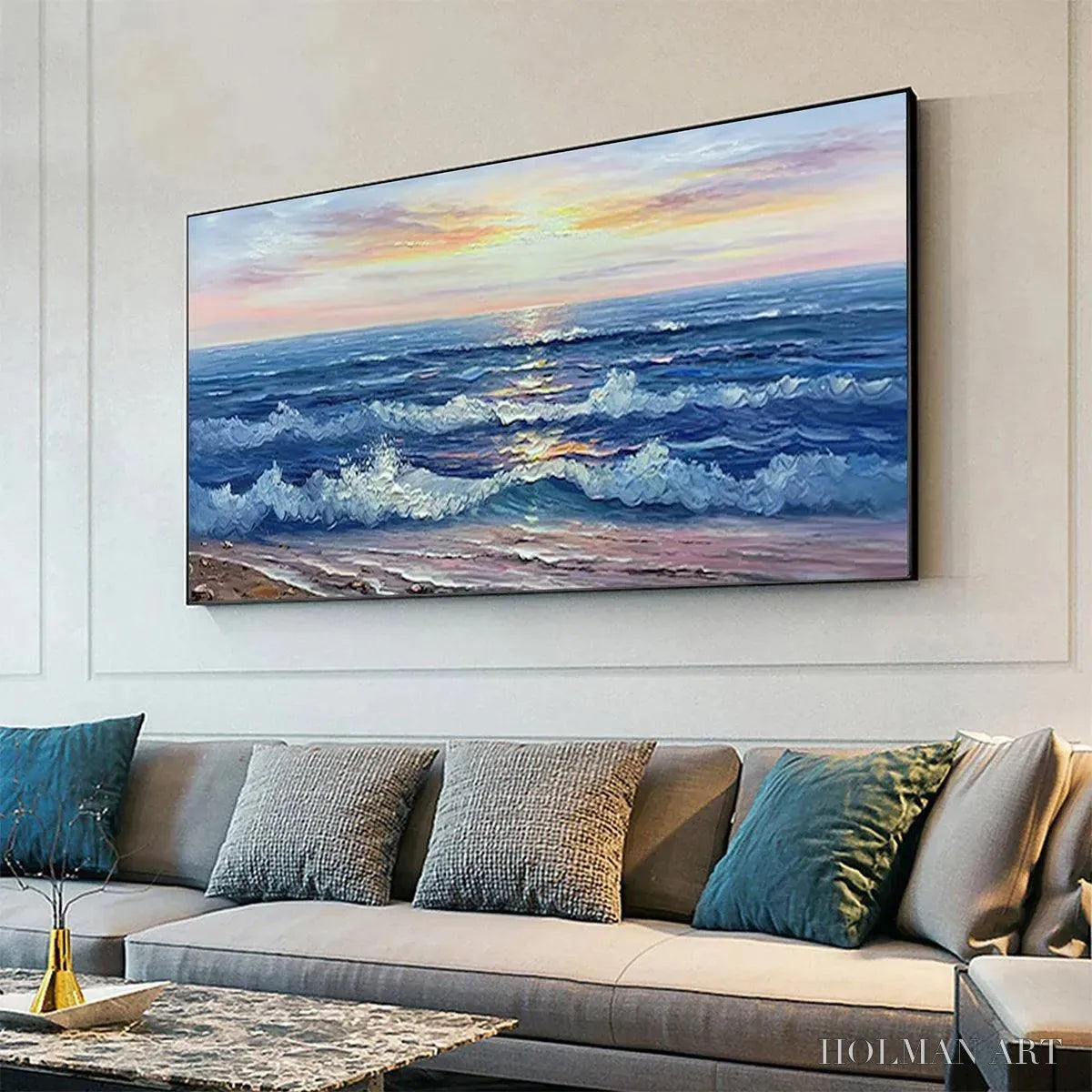 HOLMAN ART Golden Sunset Serenade – Panoramic Ocean Sunset Painting - image 4