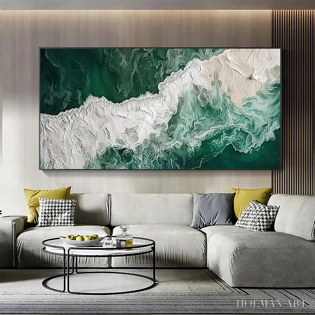 HOLMAN ART Emerald Flow – Abstract Ocean Painting, Horizontal - image 2