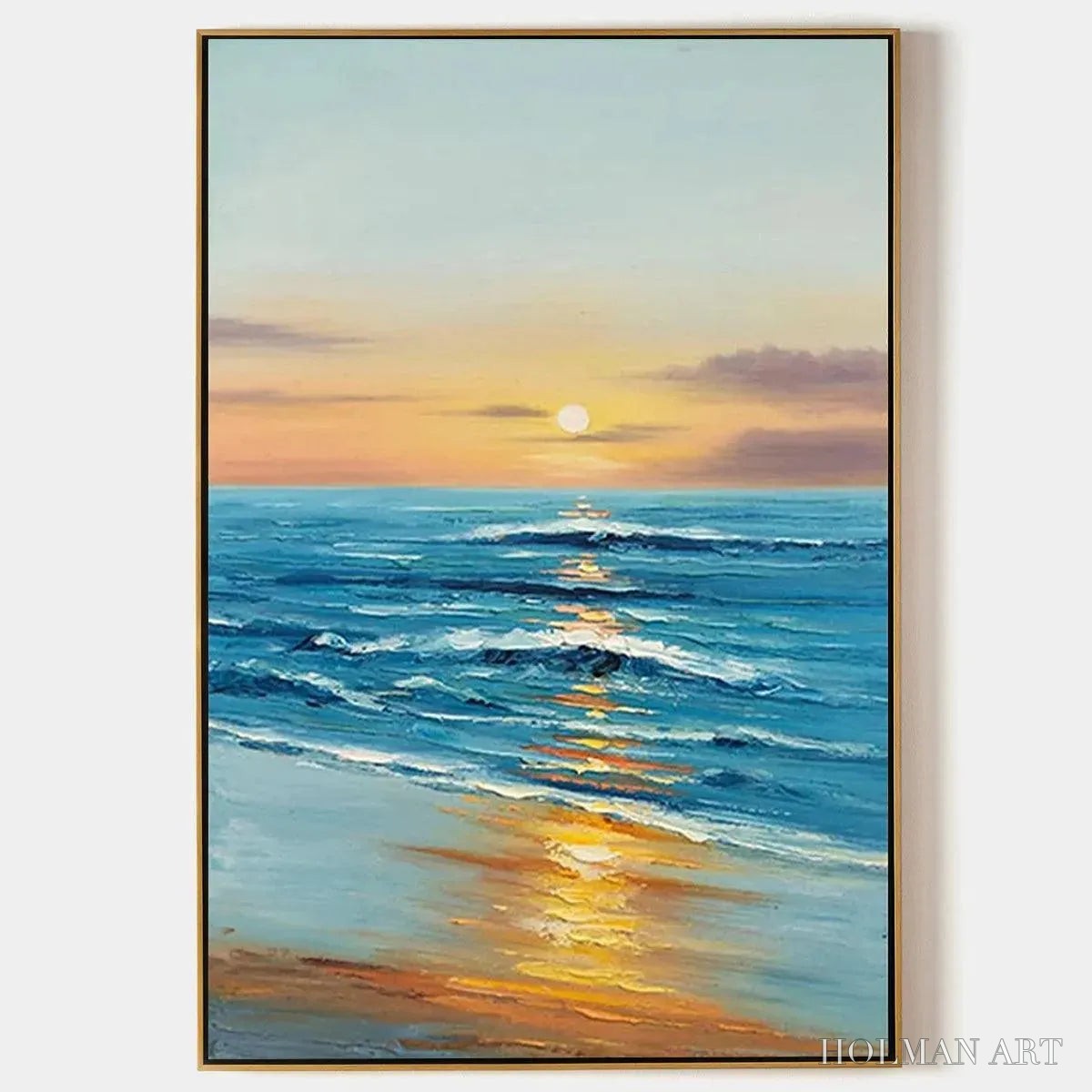 HOLMAN ART Sunkissed Shores – Vertical Ocean Sunset Painting, Beach - image 1