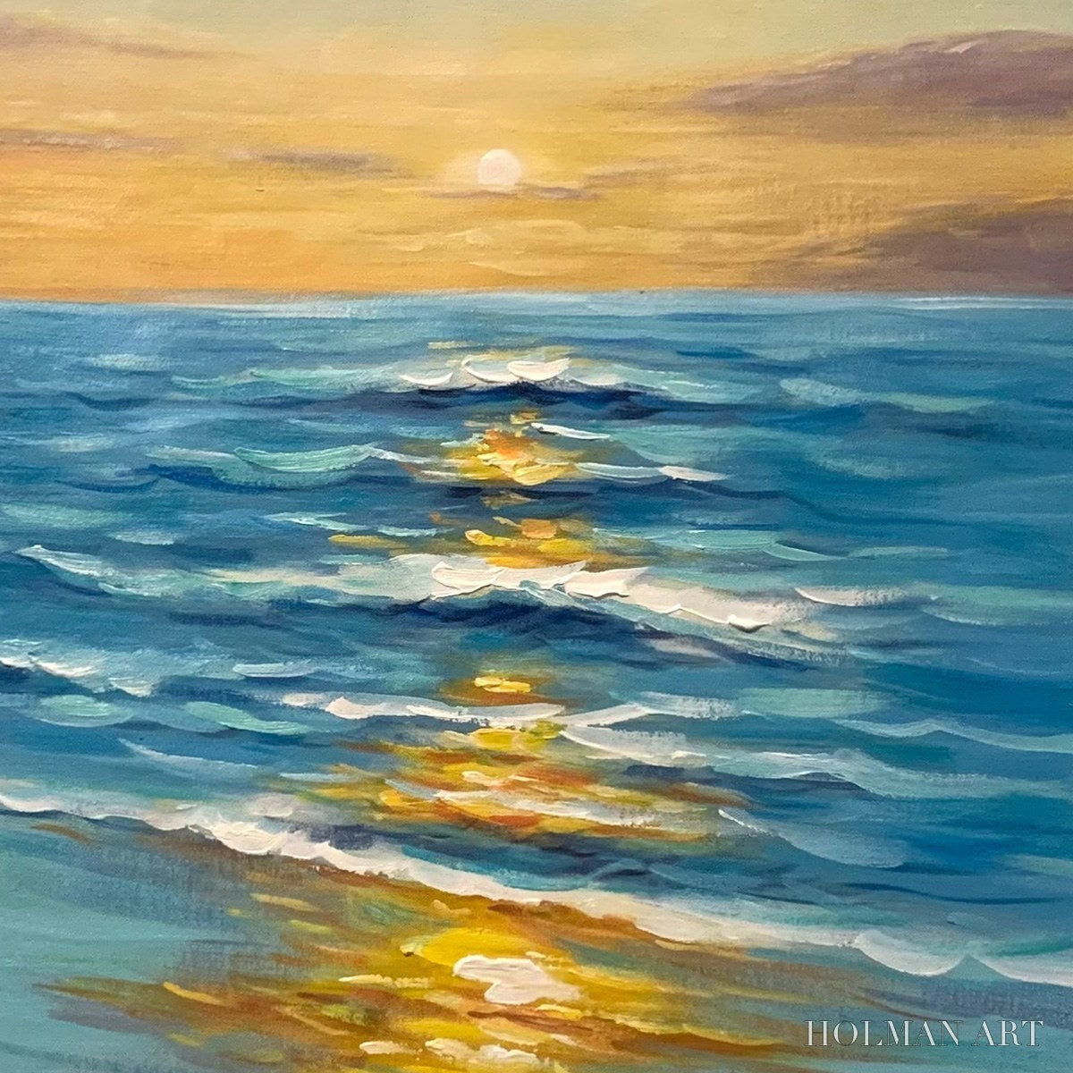 HOLMAN ART Sunkissed Shores – Vertical Ocean Sunset Painting, Beach - image 3