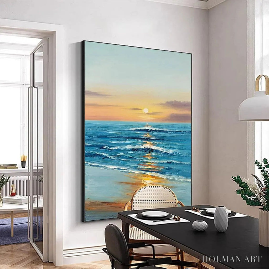 HOLMAN ART Sunkissed Shores – Vertical Ocean Sunset Painting, Beach - image 4