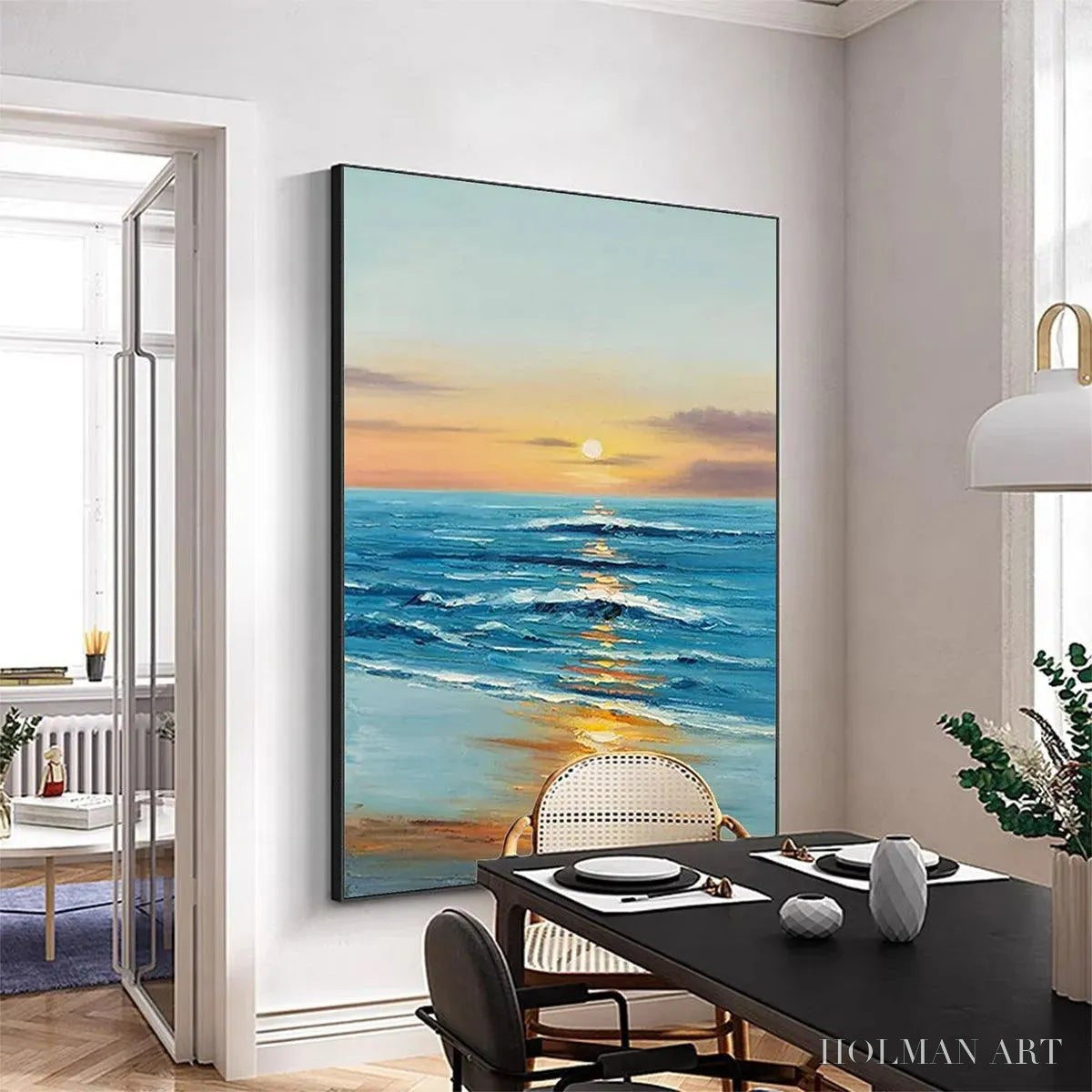 HOLMAN ART Sunkissed Shores – Vertical Ocean Sunset Painting, Beach - image 4