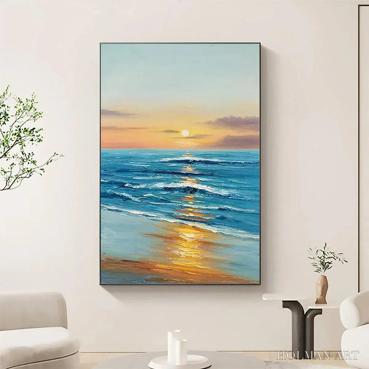 HOLMAN ART Sunkissed Shores – Vertical Ocean Sunset Painting, Beach - image 5