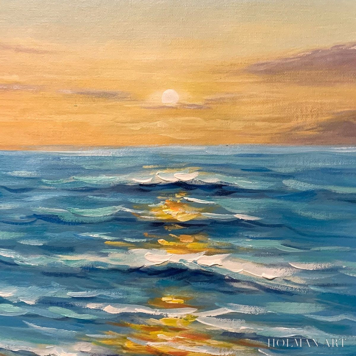 HOLMAN ART Sunkissed Shores – Vertical Ocean Sunset Painting, Beach - image 6