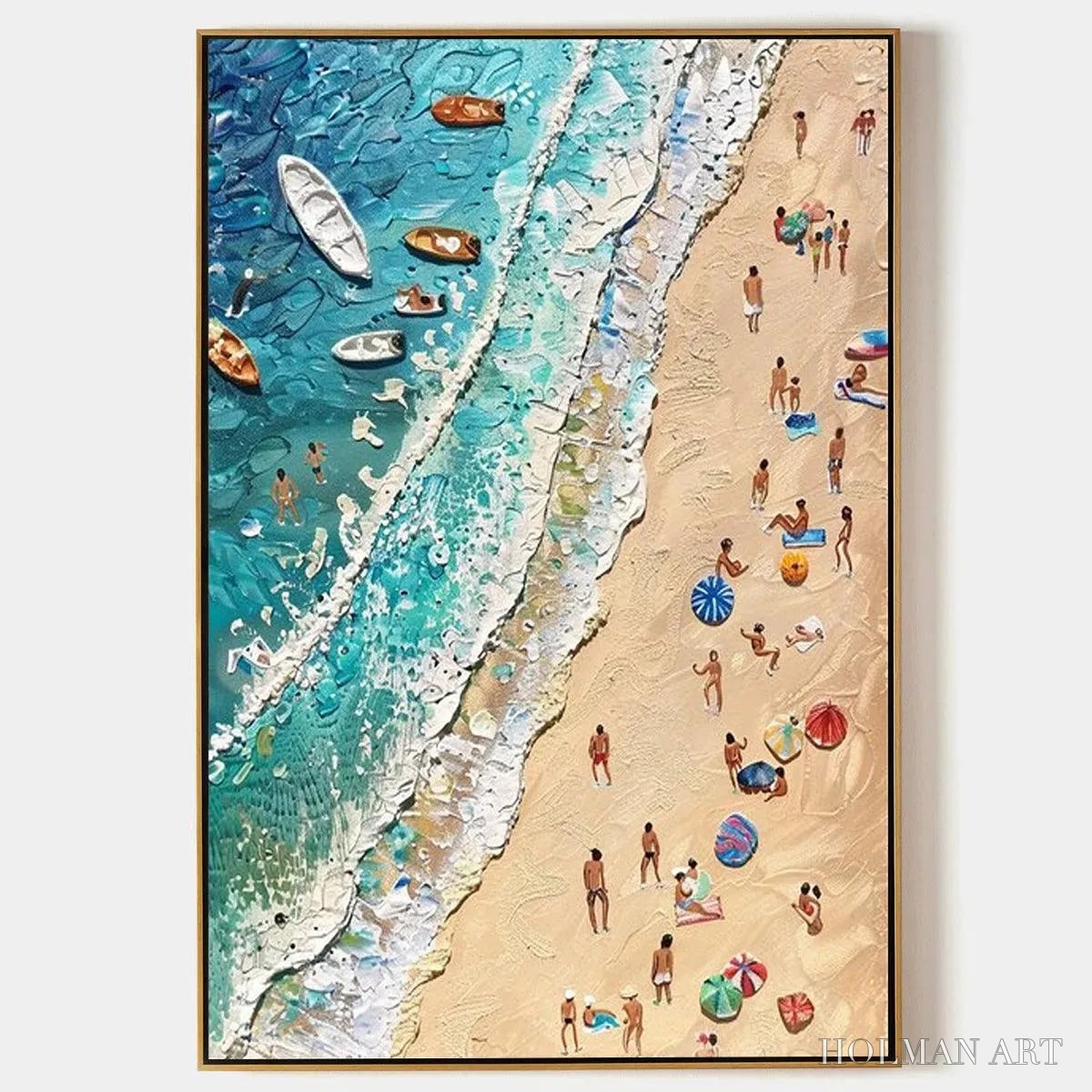 HOLMAN ART Sun-Kissed Shores – Textured Beach Scene Painting with Figures - image 1