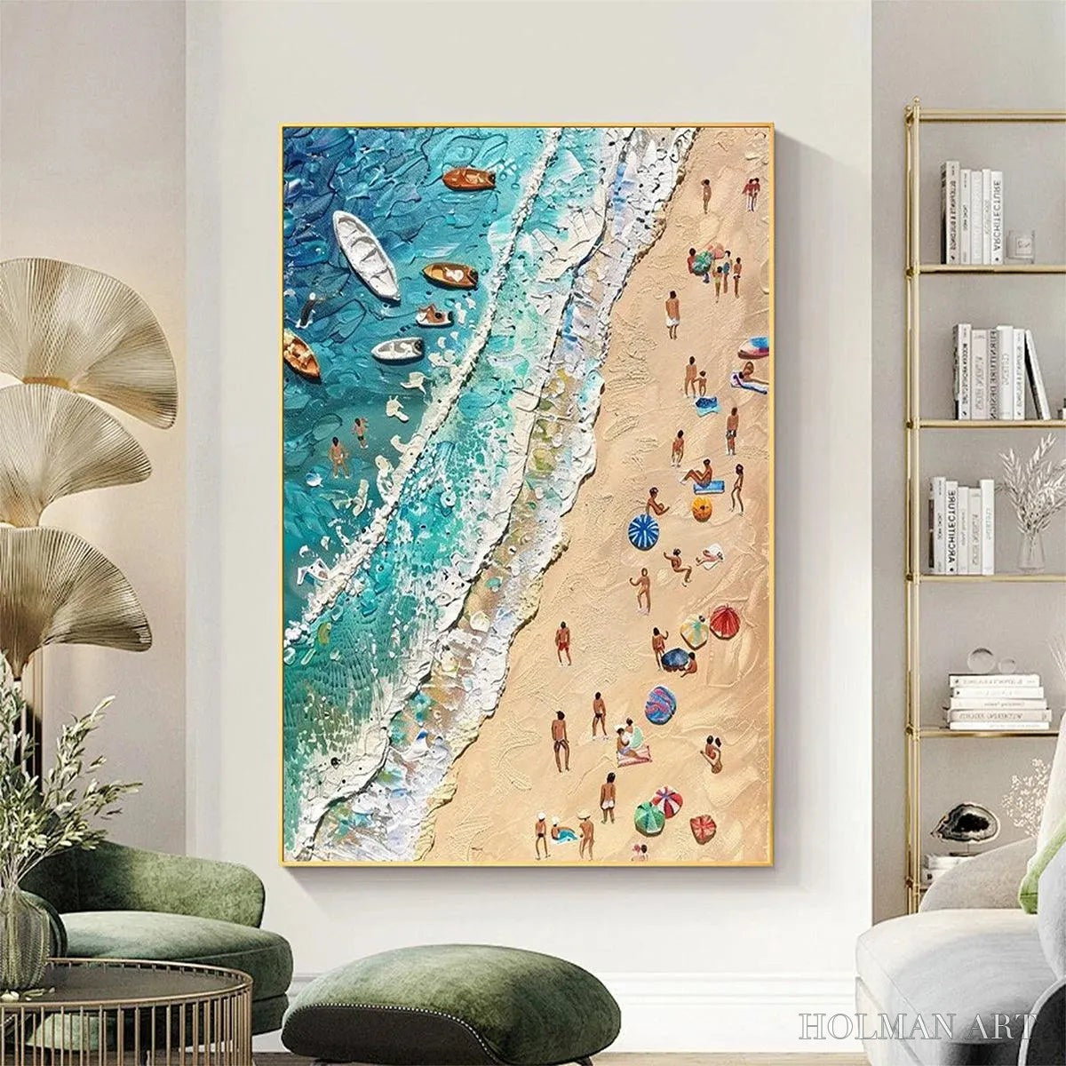 HOLMAN ART Sun-Kissed Shores – Textured Beach Scene Painting with Figures - image 2