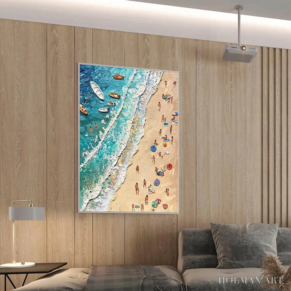 HOLMAN ART Sun-Kissed Shores – Textured Beach Scene Painting with Figures - image 4