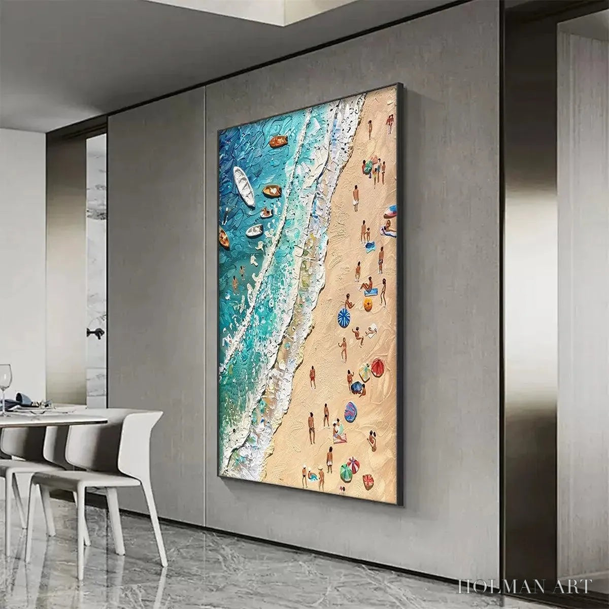 HOLMAN ART Sun-Kissed Shores – Textured Beach Scene Painting with Figures - image 5